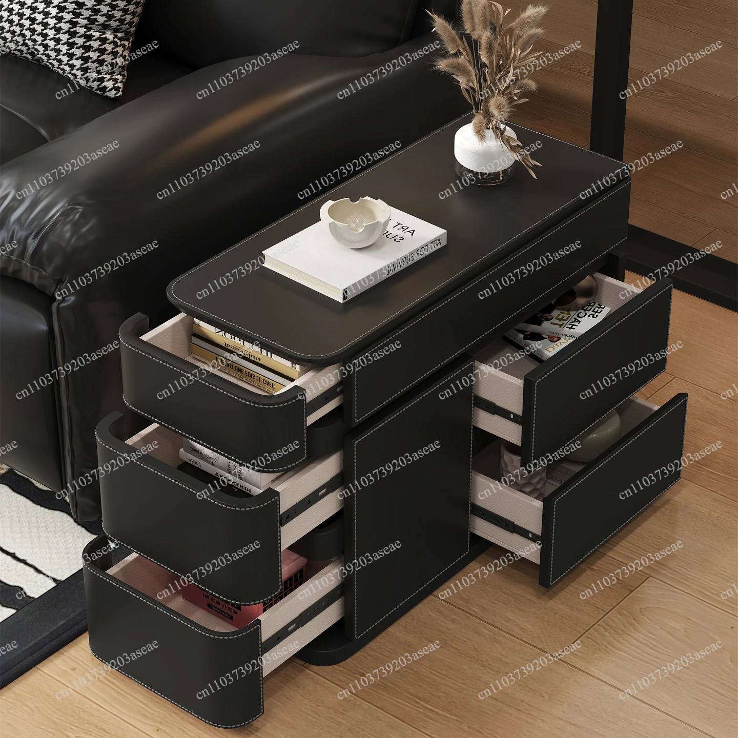Italian light luxury high-end saddle leather sofa edge few free installation living room sofa home side five pumping cabinet