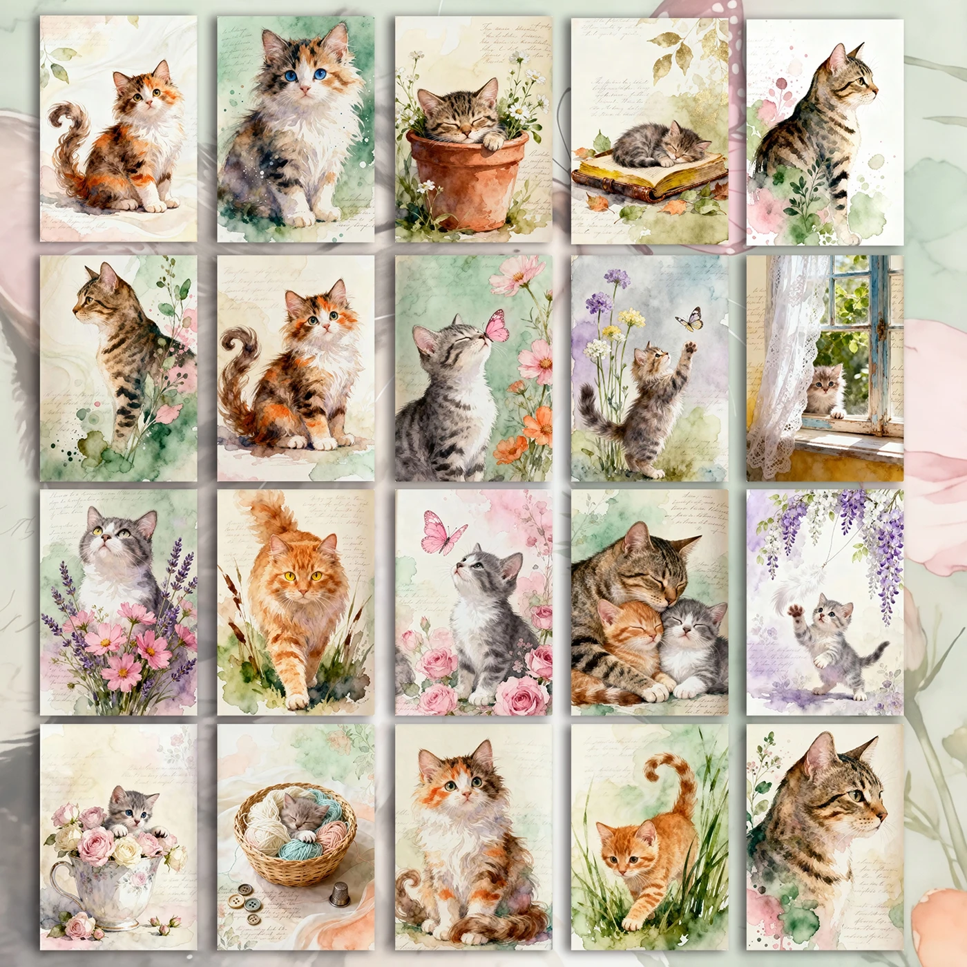 Collectible Vintage Greeting Cards - 20PCS Cute Cat Postcards, Vintage Cat