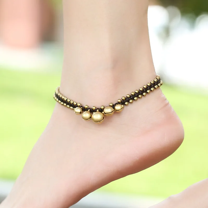 Bohemian Ankle Bracelets for Women Teen Girls, Handmade Anti Vintage Natural Stone Beaded Chain Bells Anklet Foot Jewelry