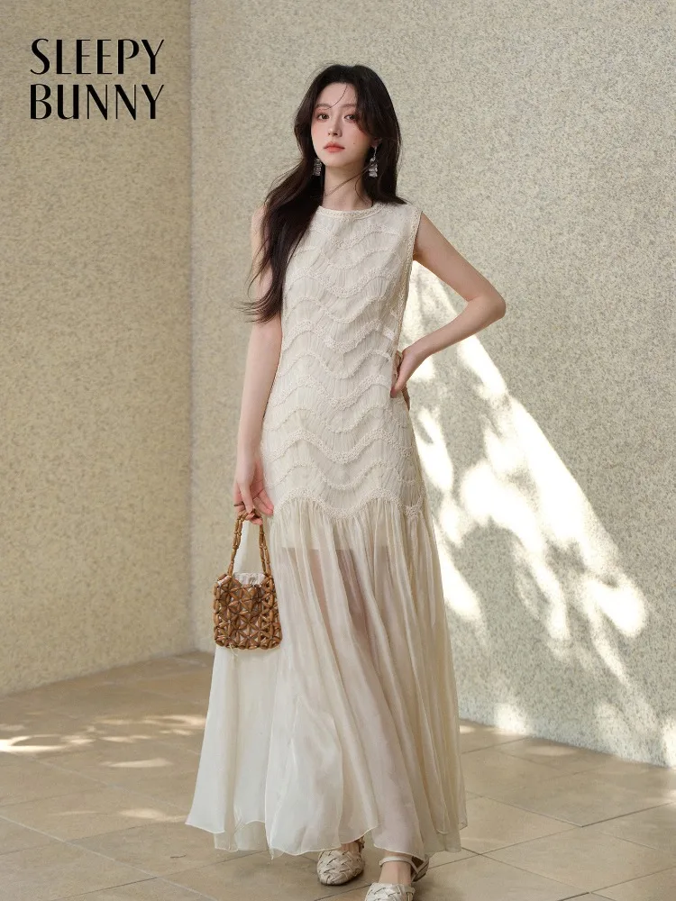 

Women Lace Sleeveless Dress for Lady Spring Petite Flowy Mesh Maxi Dress Elegant Casual Formal Party Wedding Guest Chic Outfit