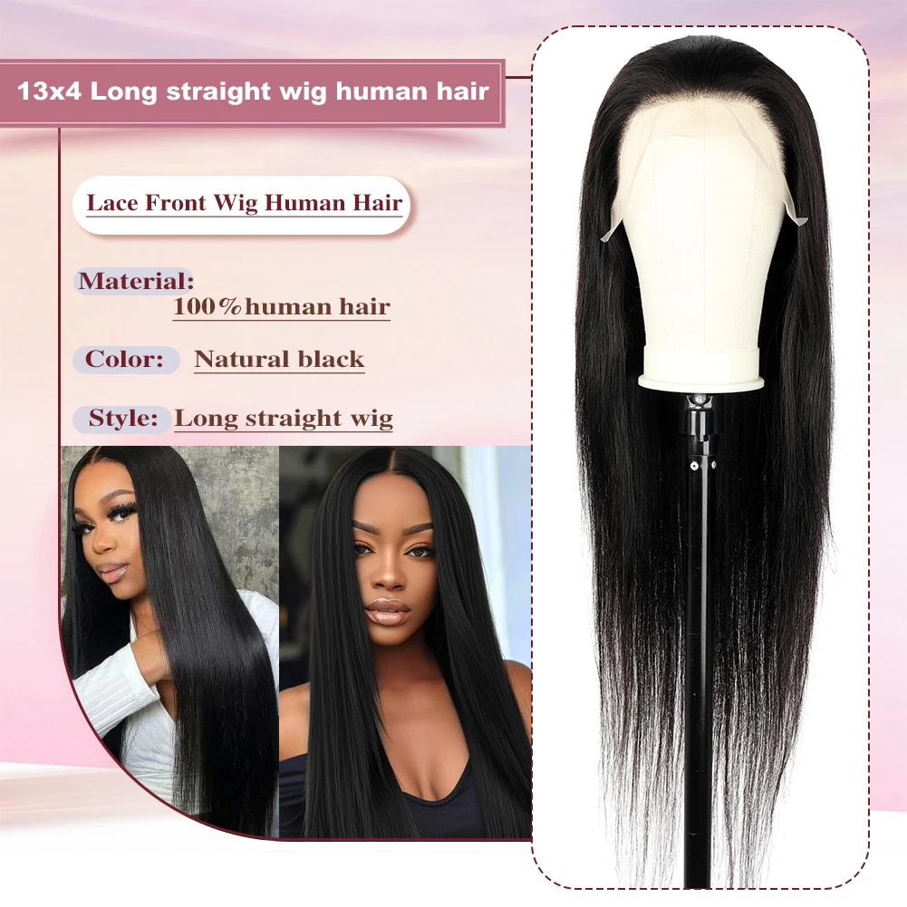 Wig renda lurus 13x4 rambut manusia pra-pencabutan 150 ketebalan wig Frontal rambut manusia untuk wanita