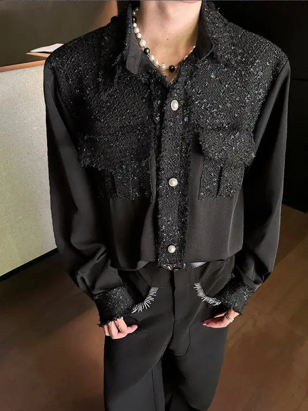 

Men's Long Sve irt Loose Fit Faionable Urban Sle Breathable Polyester Splicing Design Stand Version Four Seasons