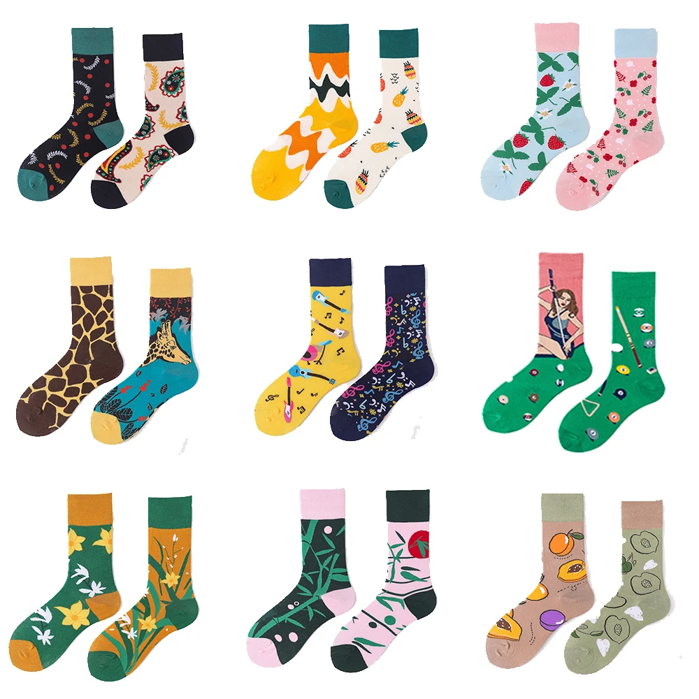 

1 Pairs Fashion Casual Harajuku Women and Men Funny Socks Fruit Food Beer Stripe Grid Dress Cotton Socks Men funny socks