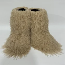 Real Mongolian Fur Boots Wool Boots Warm Snow Boot Fur Shoes