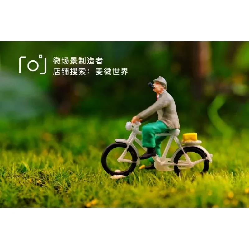 1:87 Cycling Bicycling Riding Mountain Bike Miniature Scene Diorama Figures Model Micro Photography Props Fairy Garden Figurines