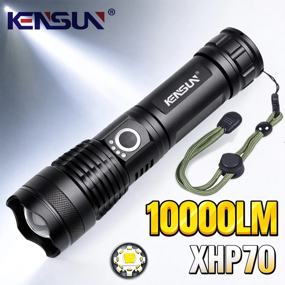High Power XHP70 LED Flashlight Type-c USB Rechargeable Tactical Torch Zoom Hand Lantern For Camping Outdoor Emergency