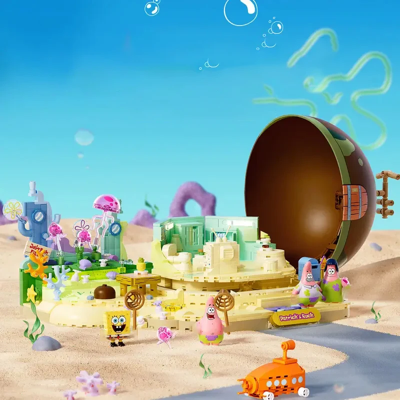 سبونجبوب منزل المباني كتل مع 4 أرقام روك الإضاءة منزل وحدات بناء مجموعات للبنين أطفال هدية الكريسماس 1300 قطعة #1