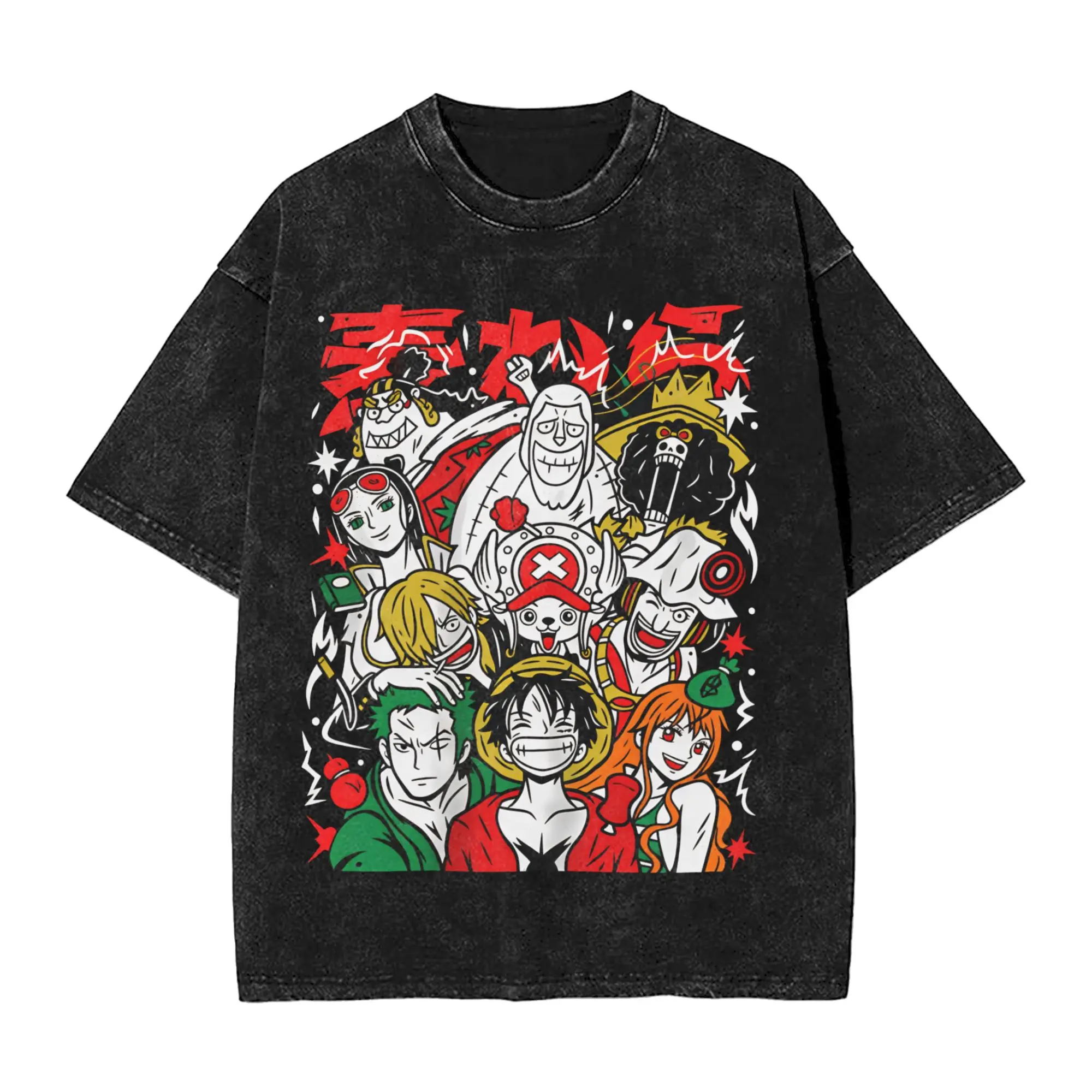 Men Women T-Shirt Straw Hat Pirates Anime  One Piece Crew Graphic Washed T Shirts Harajuku  Summer Tee Shirt Cotton Tops  Gift