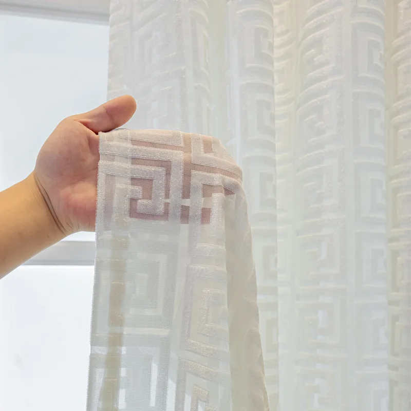 1pc Vintage New Oriental Hollow Out Character Pattern Sheer Curtain, High-End Window Shade, Transparent Lighting, Living Room Be