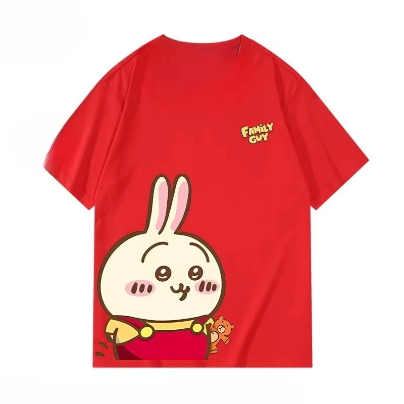 Chiikawa Usagi × Family Guy Funny Graphic T‑Shirt, Unisex Loose Trendy Casual Summer Short‑Sleeve Streetwear Daily Top
