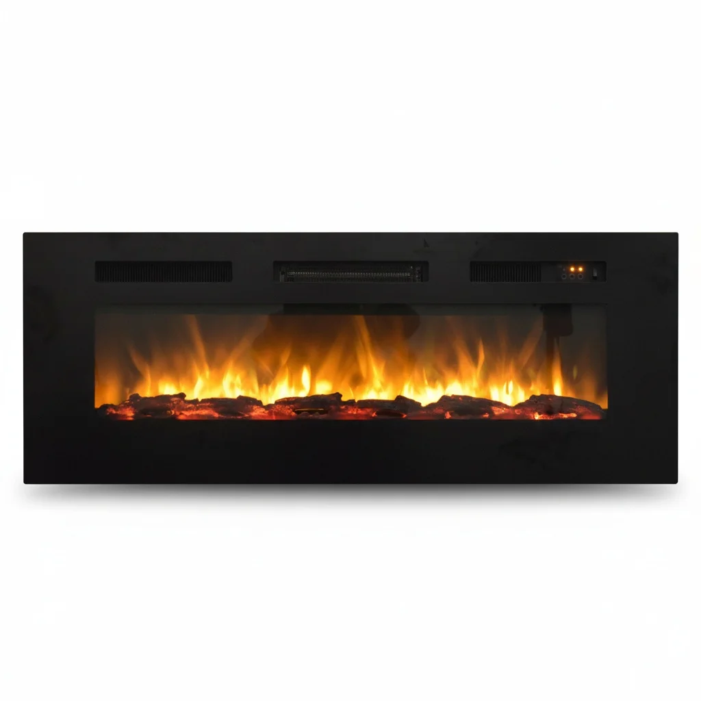 LED Electric Fireplace, 50-inch Wall-mounted Fireplace Heater, Indoor Built-in Fireplace with Pebble Effect, Adjustable Flame