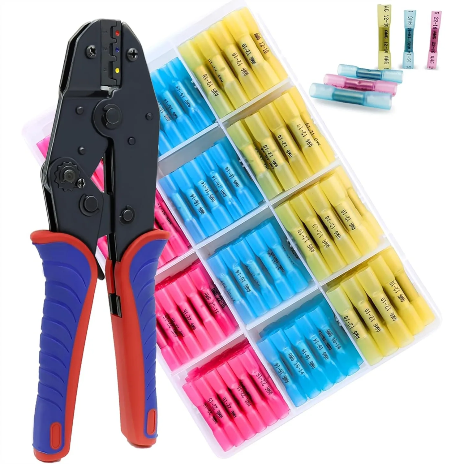 

Wire Crimping Tool AWG 22-10 with 210PCS Heat Shrink Connectors, Professional Ratchet Crimper for Heat Shrink, Nylon &