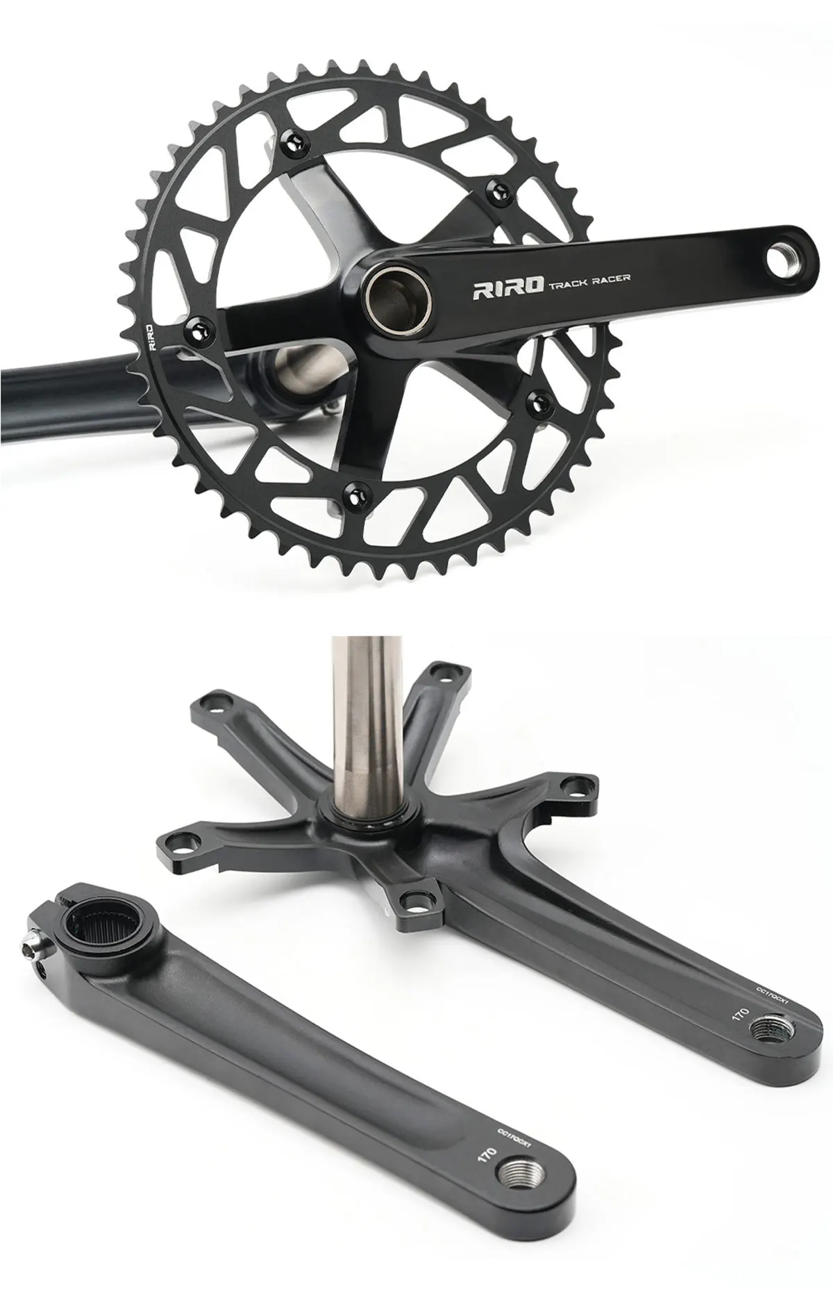 RIRO Superleichte Rennrad-Kurbelgarnitur aus Aluminiumlegierung, Hollowtech 144 BCD, Single-Speed Fixed-Gear-Fahrrad mit 51T Kettenblatt – Detail 13