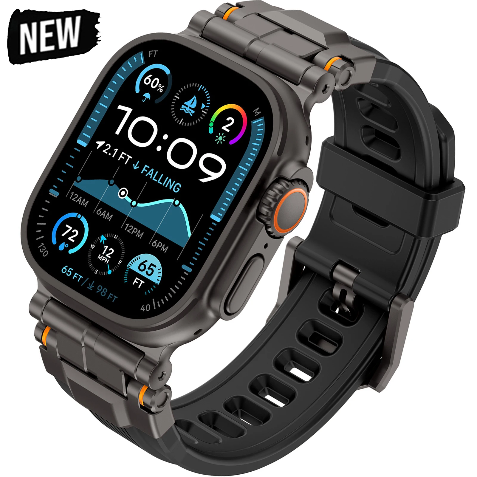 

Luxury Silicone Strap for Apple Watch Band Series 10 46mm Ultra 2 49mm Stainless Steel Bracelet for iWatch 9 8 7 6 5 SE 44mm 45