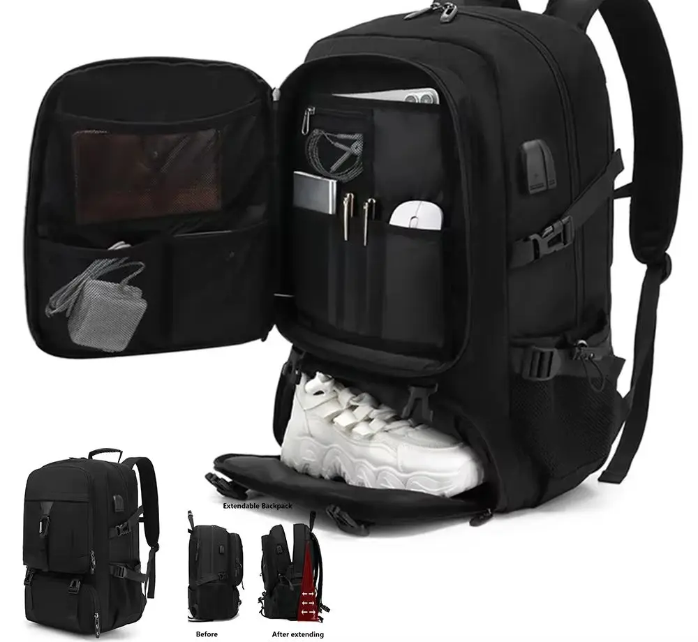 50/80L 大型旅行バックパック男性個別の靴コンパートメントビジネスバッグアウトドアスポーツ防水男黒収納バックパック