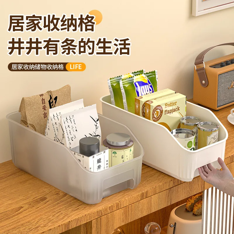 White Plastic Open Slant Front Storage Bins With Handles Kitchen Cabinet Pantry Shelf Food Snack Organizer