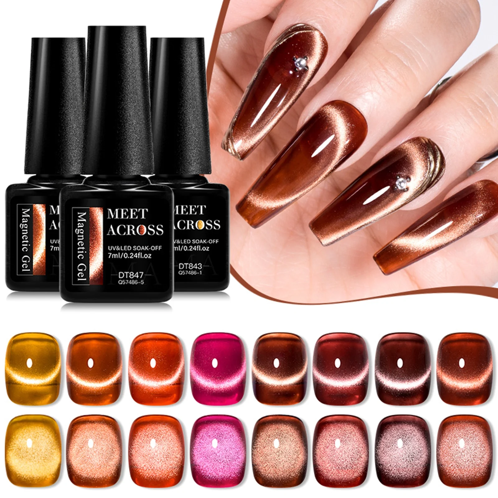 

9pc Sparkly Amber Magnetic Nail Gel Polish Set Semi Permanent UV/LED Needed Nail Art Gel Polish Kit For Manicure DIY Design