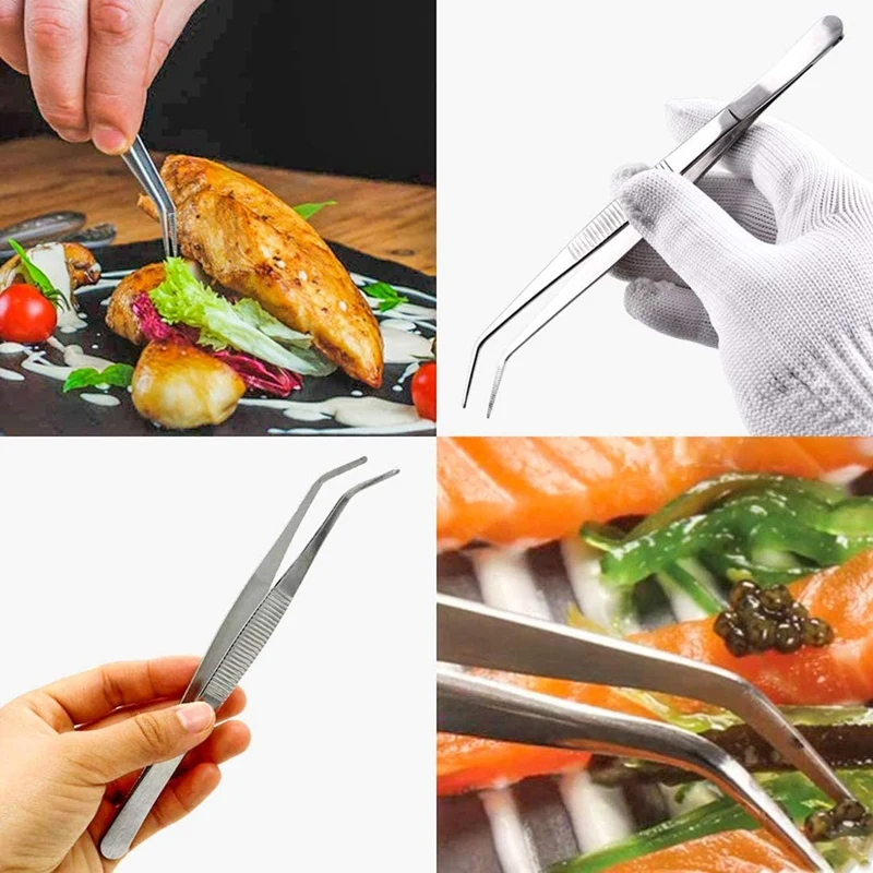 Stainless Steel Precision Kitchen Culinary Tweezer Tongs Long Tweezers Metal Tongs Chef Tweezers