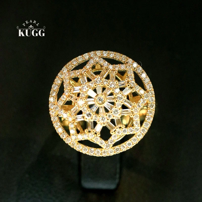 

KUGG 100% кольца из белого/желтого золота 18 карат, роскошное обручальное кольцо в дворцовом стиле 0,85 карата с настоящим натуральным бриллиантом для женщин, изящные ювелирные изделия