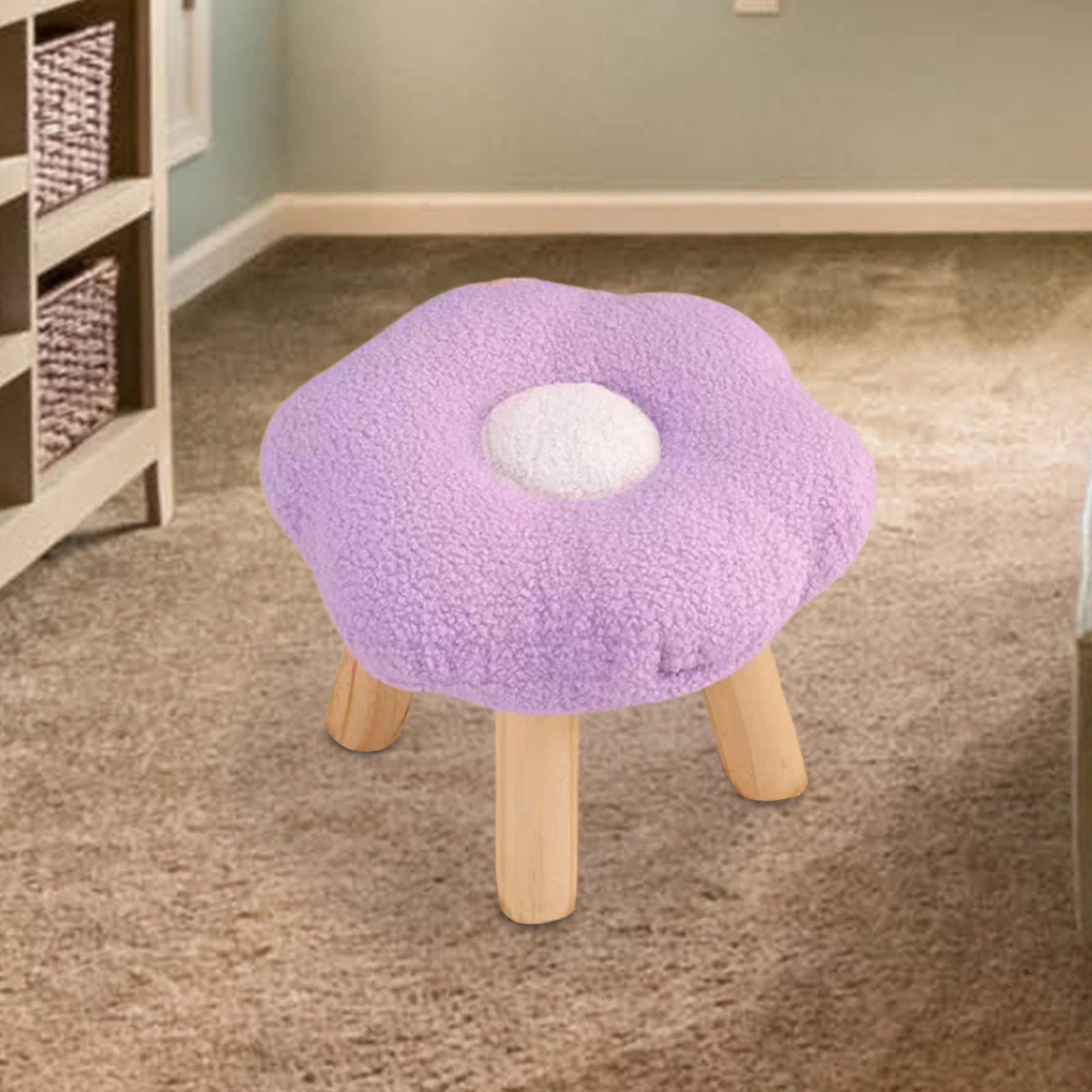 Wooden Small Foot Stool Non Slip Foot Rest Under Desk Footrest Ottoman Soft Stool for Playroom Apartment Porch Bedroom