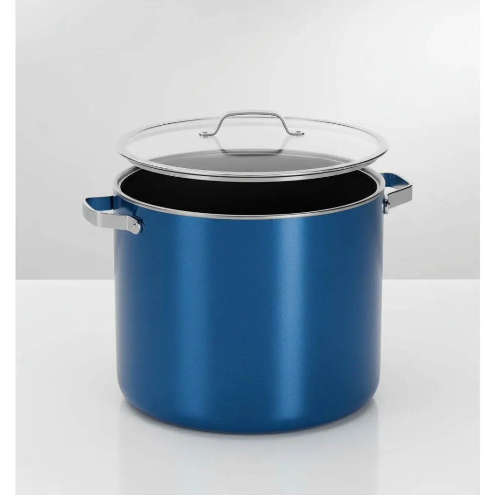 

12.5 Quart Ceramic Coated Stock Pot with Lid, Nonstick Easy Clean, Oven Safe 500°F, Induction Compatible, Blue