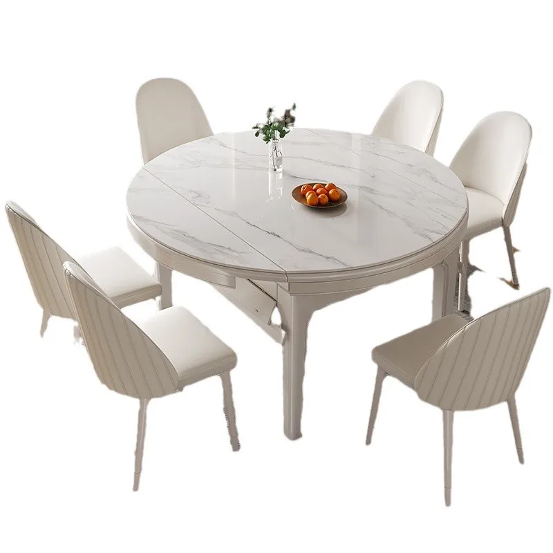 Rock slab dining table, chairs and dining table combination telescopic square and round dual-purpose solid wood small apartment