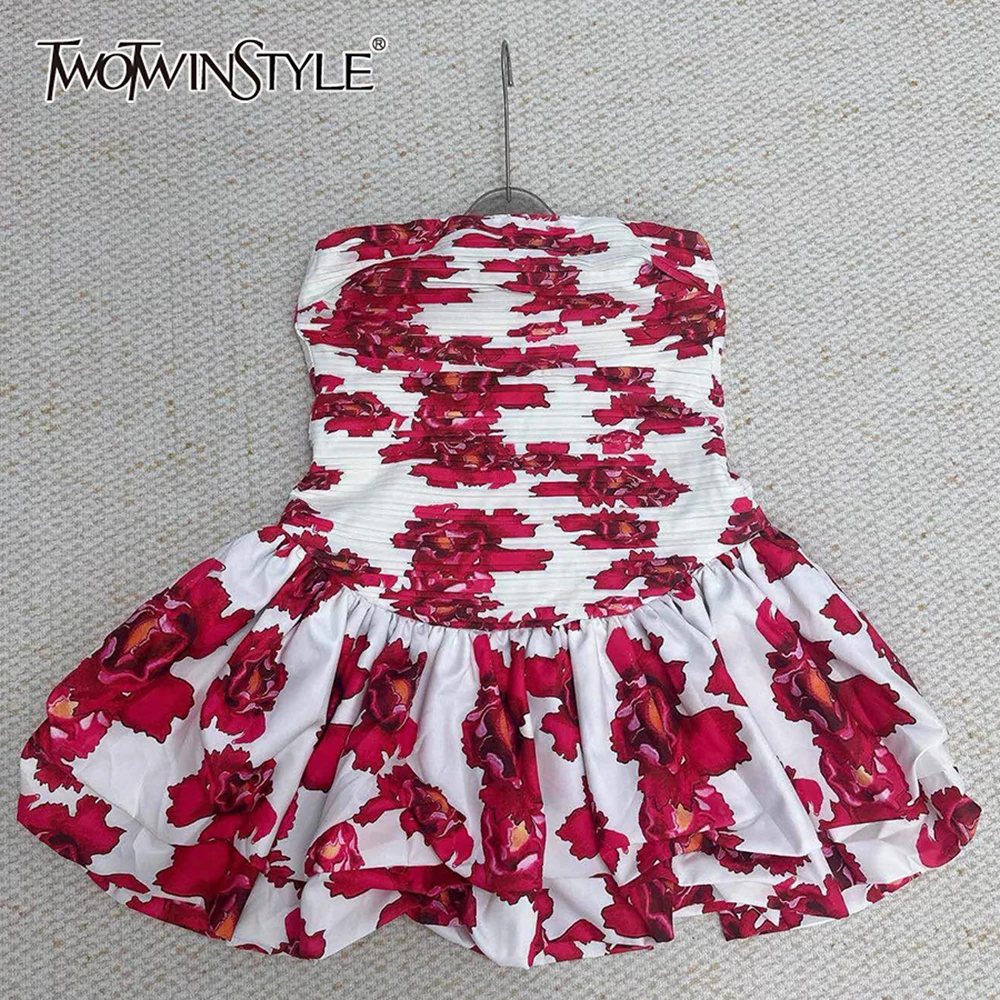 TWOTWINSTYLE Abnehmen Druck Mini Kleider Für Frauen Liebsten Backless Ärmellose Hohe Taille Nette Kleid Weibliche Stil KDR520149