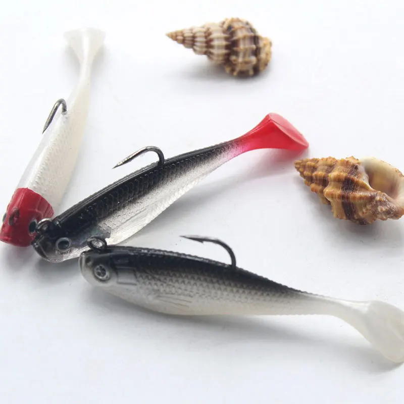 

5pcs Soft Fishing Lures Shad Minnow Swimbaits, Pre-Rigged Jig Heads Paddle Tail Swim Baits Sinking Jigs Bait