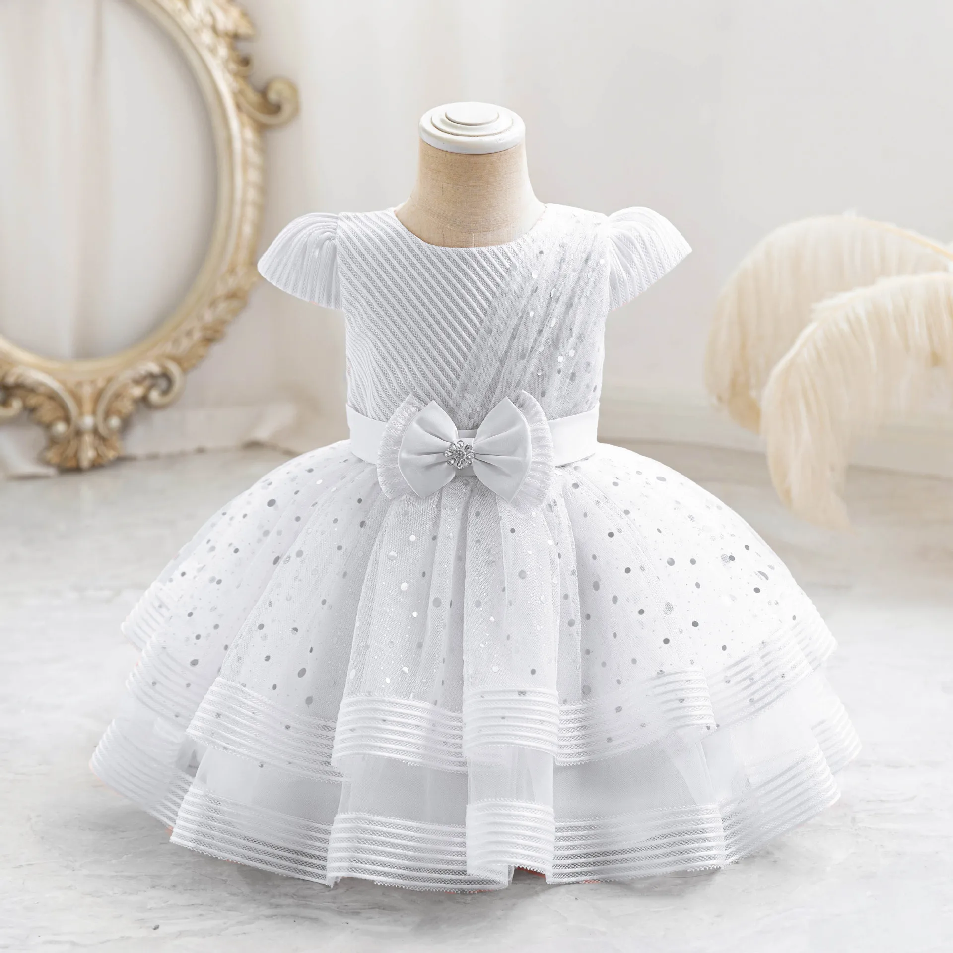 HETISO Dots Sparkling Baby Girls Princess Dress Striped Summer Christmas Wedding Ball Gown for Birthday Party Costume 6M-4 Years