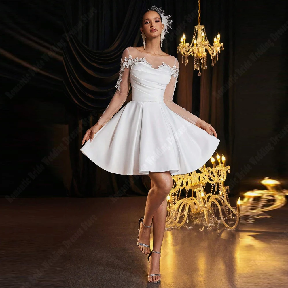 

Round-Neck Women Wedding Dresses Elegant Lace Printing Sleeves Prom Gowns Mopping Length Princess Vestidos De Novias Customized