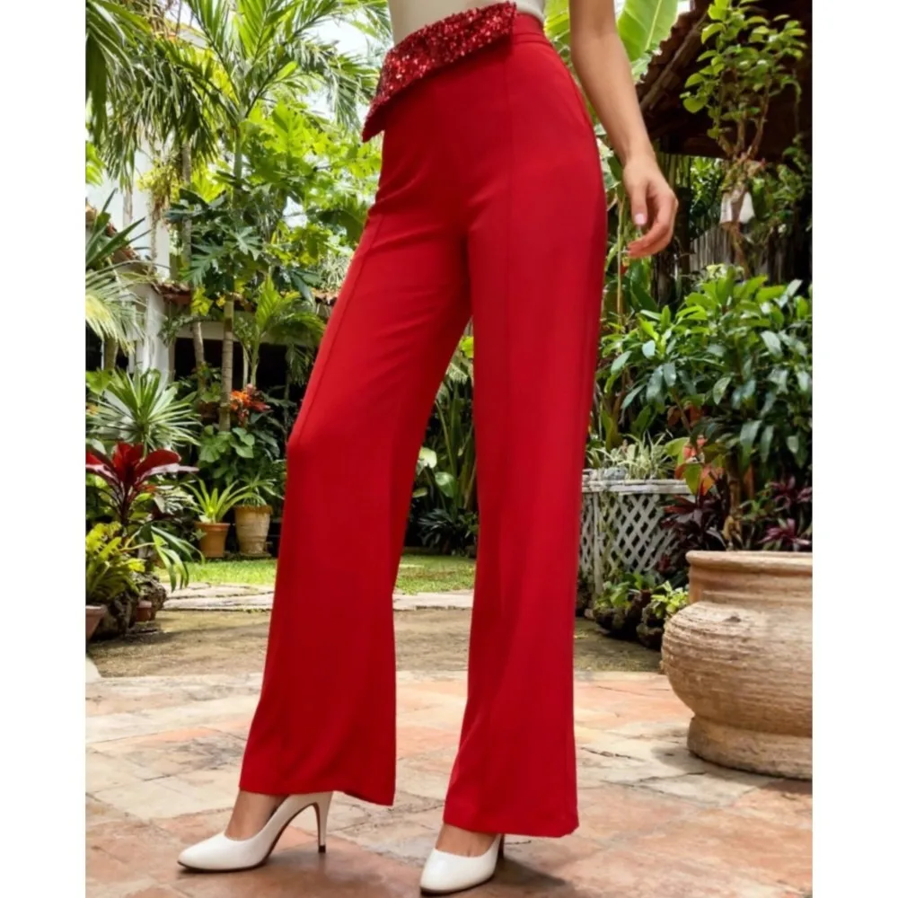 موضة الترتر خياطة عالية الخصر بنطلون المرأة ربيع جديد مكتب التخسيس عالية الخصر مستقيم من خلال بنطلون أنثى #6