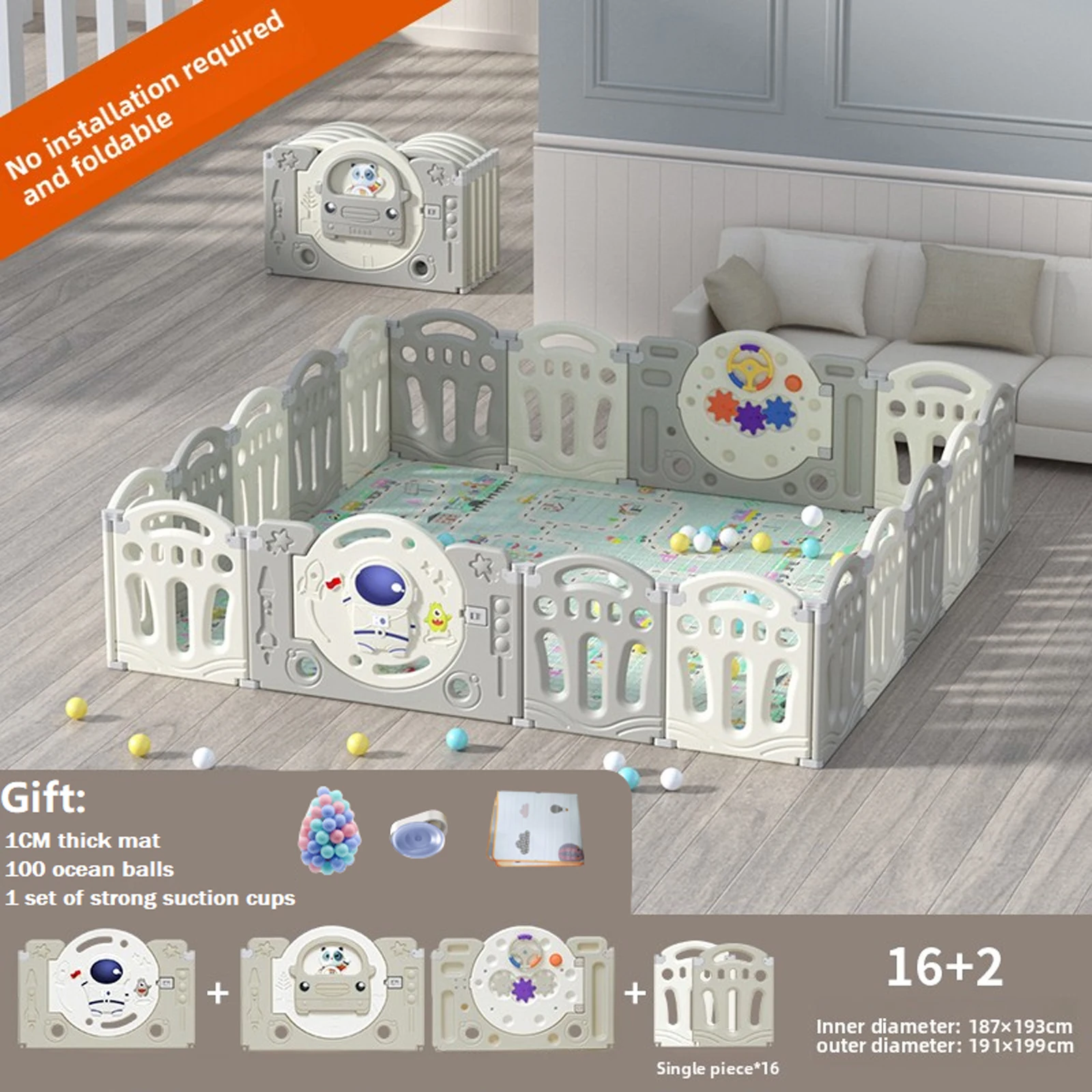 DIY-babybox met verstelbare meerdere maten, veilig materiaal, opvouwbaar, cartoonontwerp, binnen en buiten, eenvoudige installatie, winterbaby