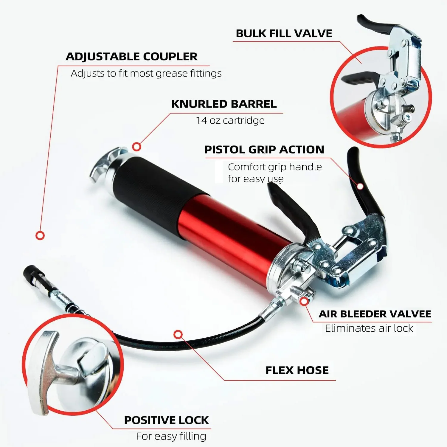 مسدس قبضة الشحوم بندقية مجموعة سبائك الألومنيوم دليل قبضة الشحوم بندقية 400CC حقن الشحوم 6000-7000PSI مع خرطوم مرن