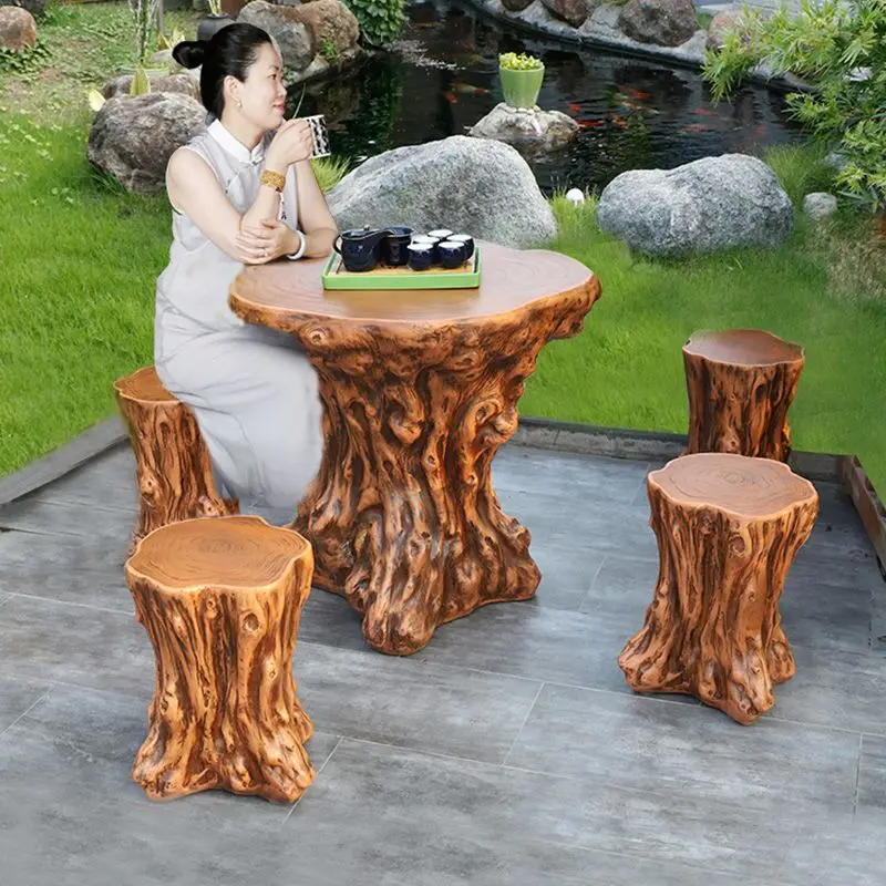 

Antique outdoor patio table and chair set, open-air balcony round table, outdoor leisure tea table, sun protection
