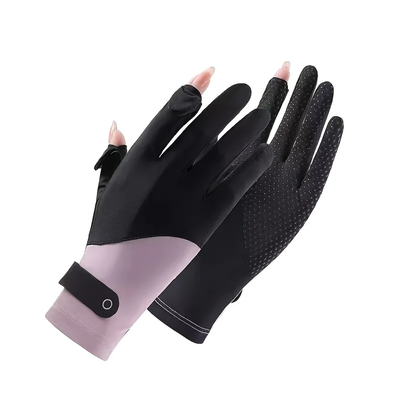 Ice Silk Summer Women's Outdoor Sun Protection Gloves, Anti Slip, Thin, Breathable, Sun Shading, Flip Touch Screen Gloves