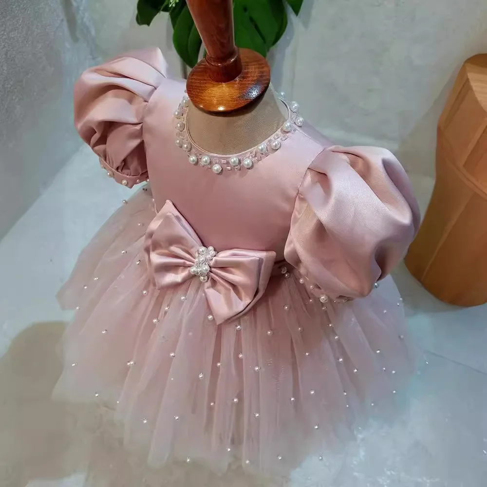 New Formal Luxury Girls' Bow Princess Dress Flower Girl Wedding Dress High end French Children's Puffy Dress Elegant Party Dress