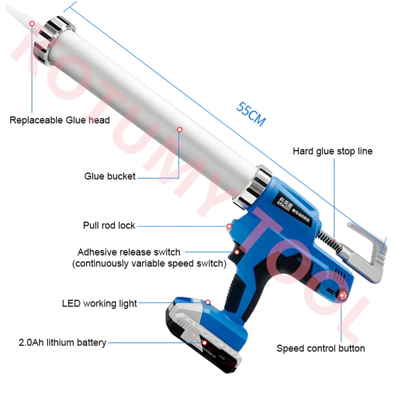 Imagem -05 - Elétrico sem Fio Vidro Caulking Gun Hand-held Recarregável Cola Pistola Borracha Selante Arma para Telha Cerâmica Calafetagem 21v