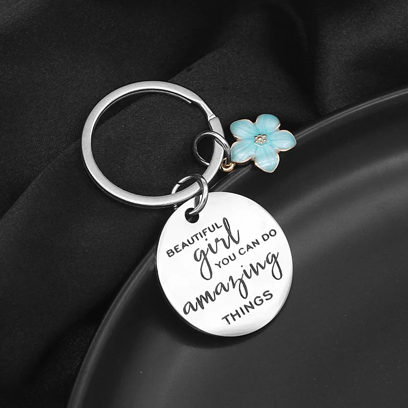 Letter KeyChain Women Beautiful Girl You Can Do Amazing Things Key Chain for Men Stainless Steel Key Ring Fashion Jewelry Gifts