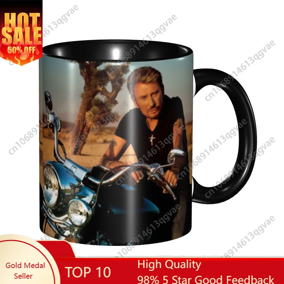 

Customized Motorcycle Johnny Hallyday Mug DIY French Rock Singer Ceramic Tea Milk Coffee Cups