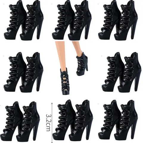 Nk 10 pares de sapatos de boneca de 29cm, sandálias de rede preta da moda para boneca de 11.5 polegadas, sapatos de salto alto para bonecas 1/6, acessórios de presente, brinquedo diy