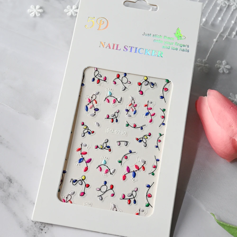1枚入り 5D エンボス加工 クリスマスライト ネイルアートステッカー ホリデーネイルデカール ネオン＆パステルカラー お祝い DIY ネイル用品