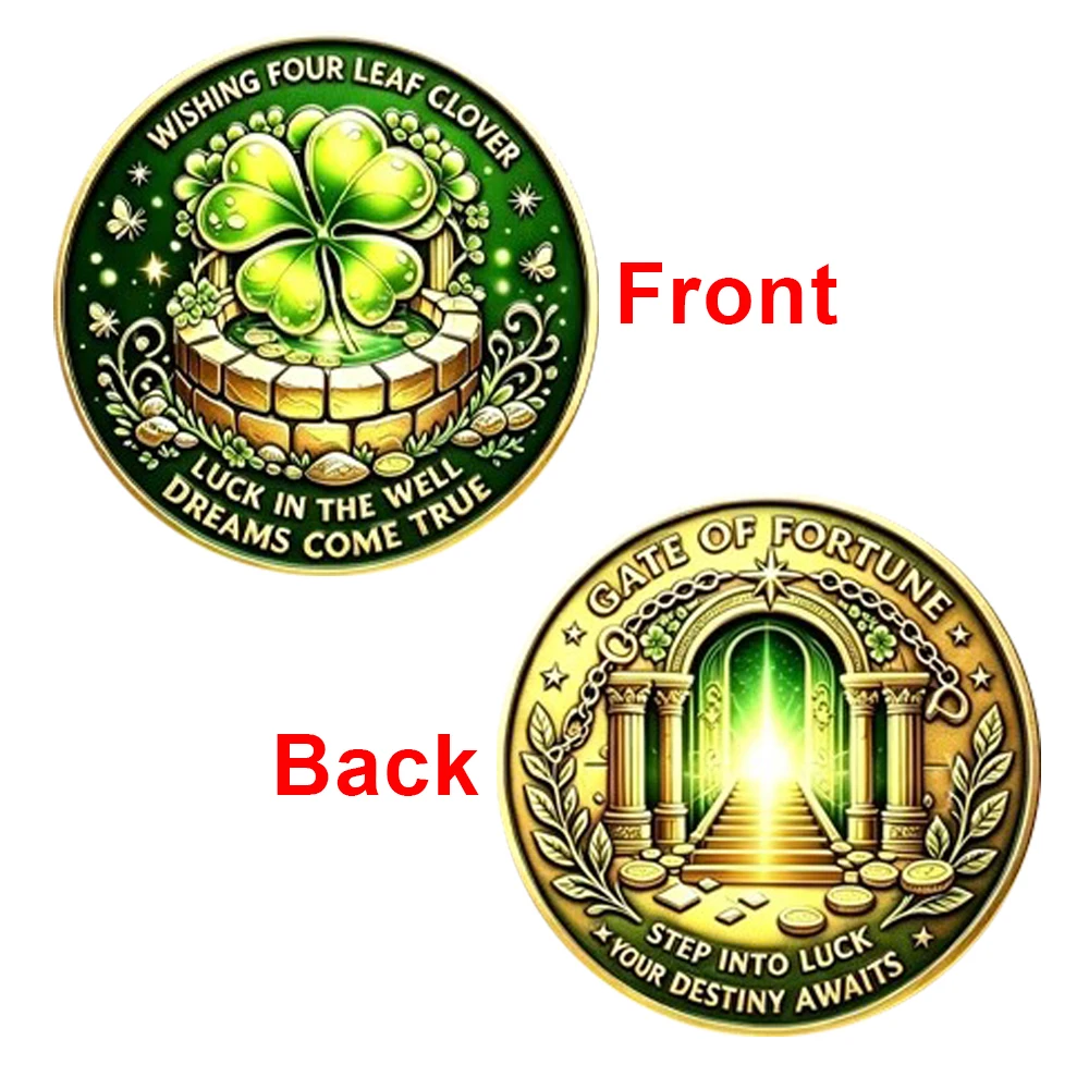 5pcs Wishing Four Leaf Clover Lucky Coin Gate of Fortune Challenge Coin Luck In The Well Dreams Come True Collectible Token Gift