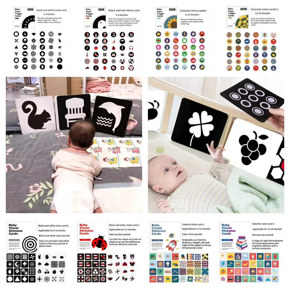 Montessori Baby Visual Stimulation Cards Black White Baby Cards High Contrast Flash Card Learning Educational Toys for Children