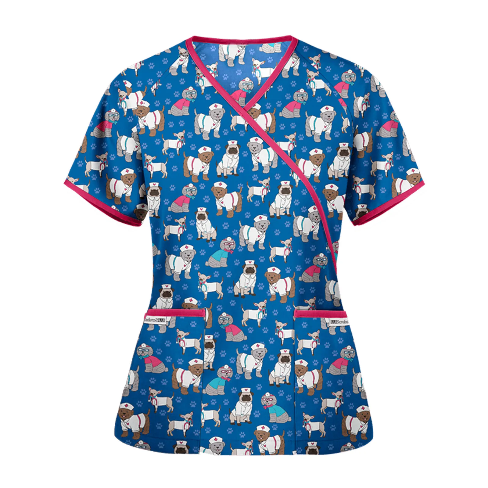 

Working Cartoon Print Blouse Animal Print Pet Shop Nurse Uniforms New Summer Hospital Scrub Top Printed Nurse Doctor Uniforms