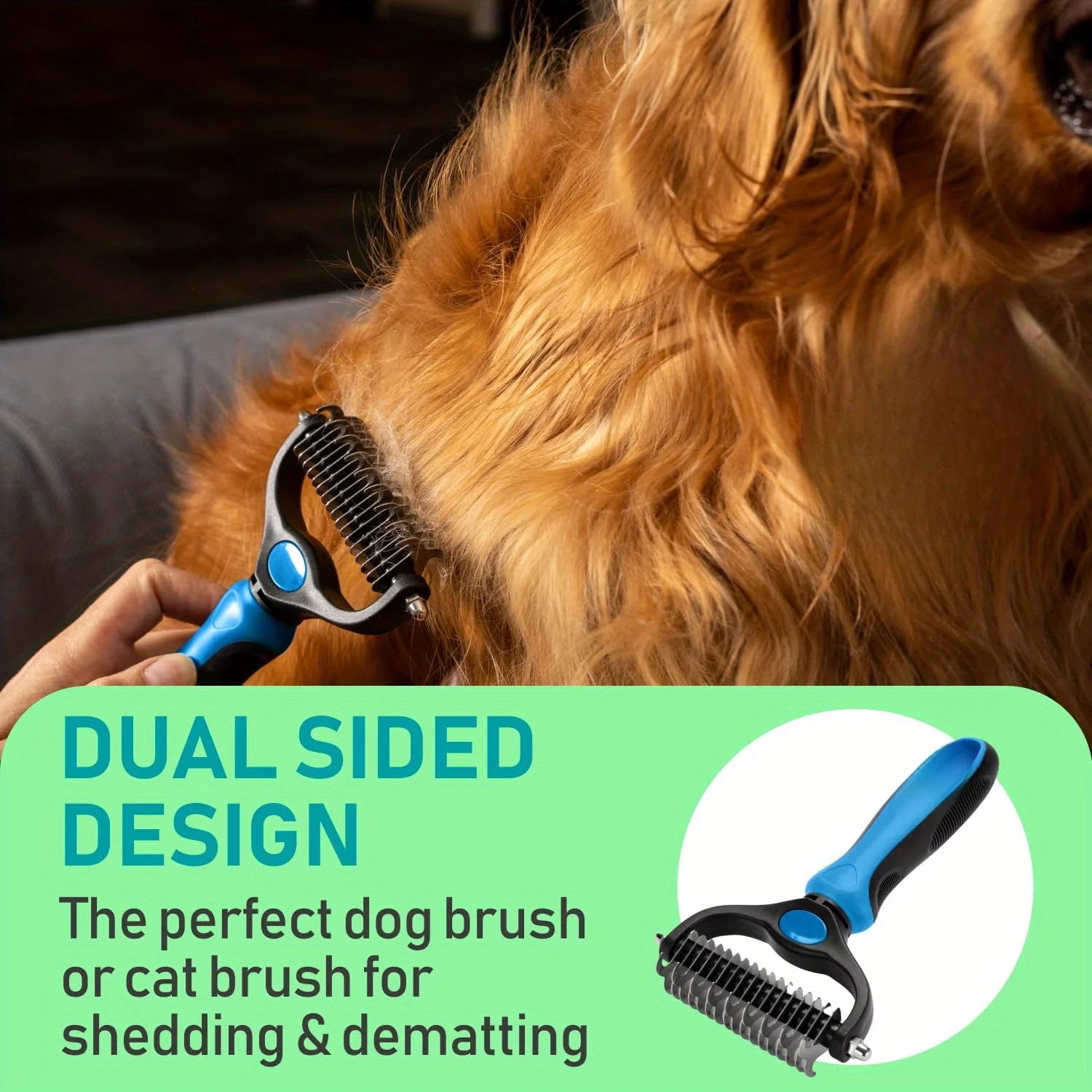 Pet Grooming Brush - Double Sided Shedding, Dematting Undercoat Rake for Dogs,