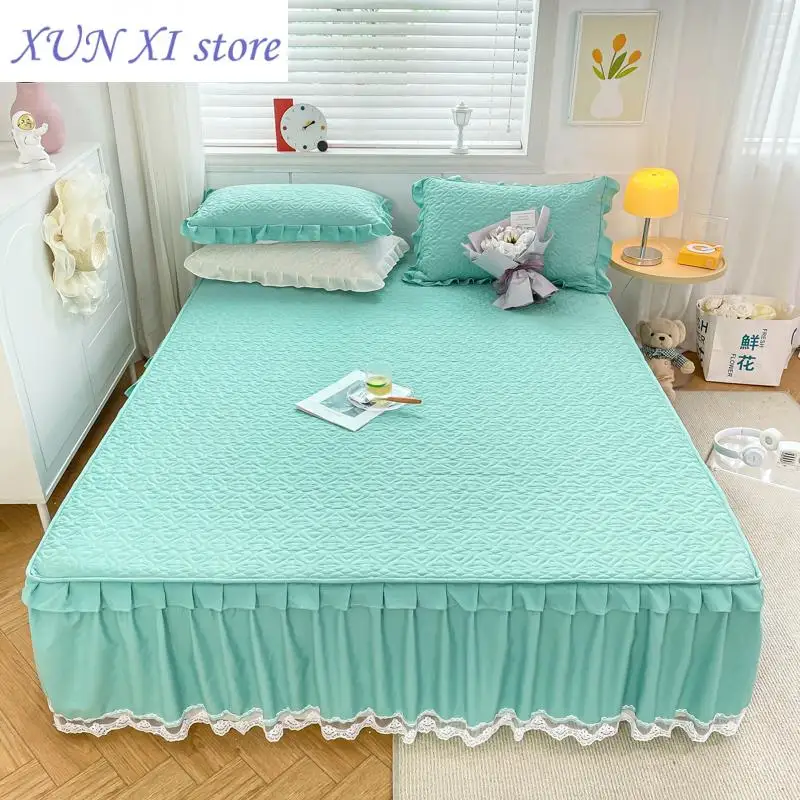 New Lace Bed Skirt with Elastic Band cubrecamas White Mattress Cover Quilting Bedspread Queen Size(Pillowcase Need Order)