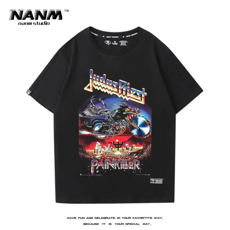 

Judas Priest City Y2k Hip-hop Rock Sports Music Street Fitness Summer Loose Men's T-shirt Top Women's T-shirt Couple Style