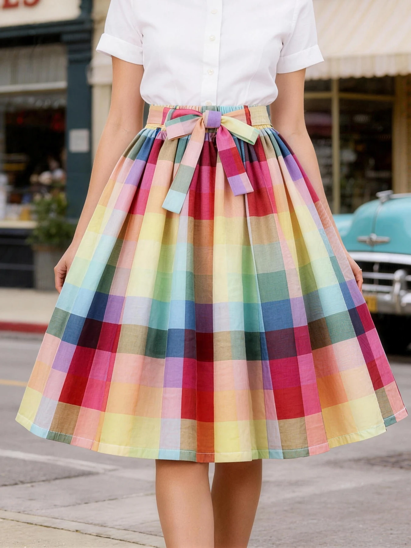 

Женская плиссированная юбка Tonval Rainbow Color с эластичным поясом и поясом-ремнем, летняя коллекция 2026, винтажная, разноцветная, расклешенная