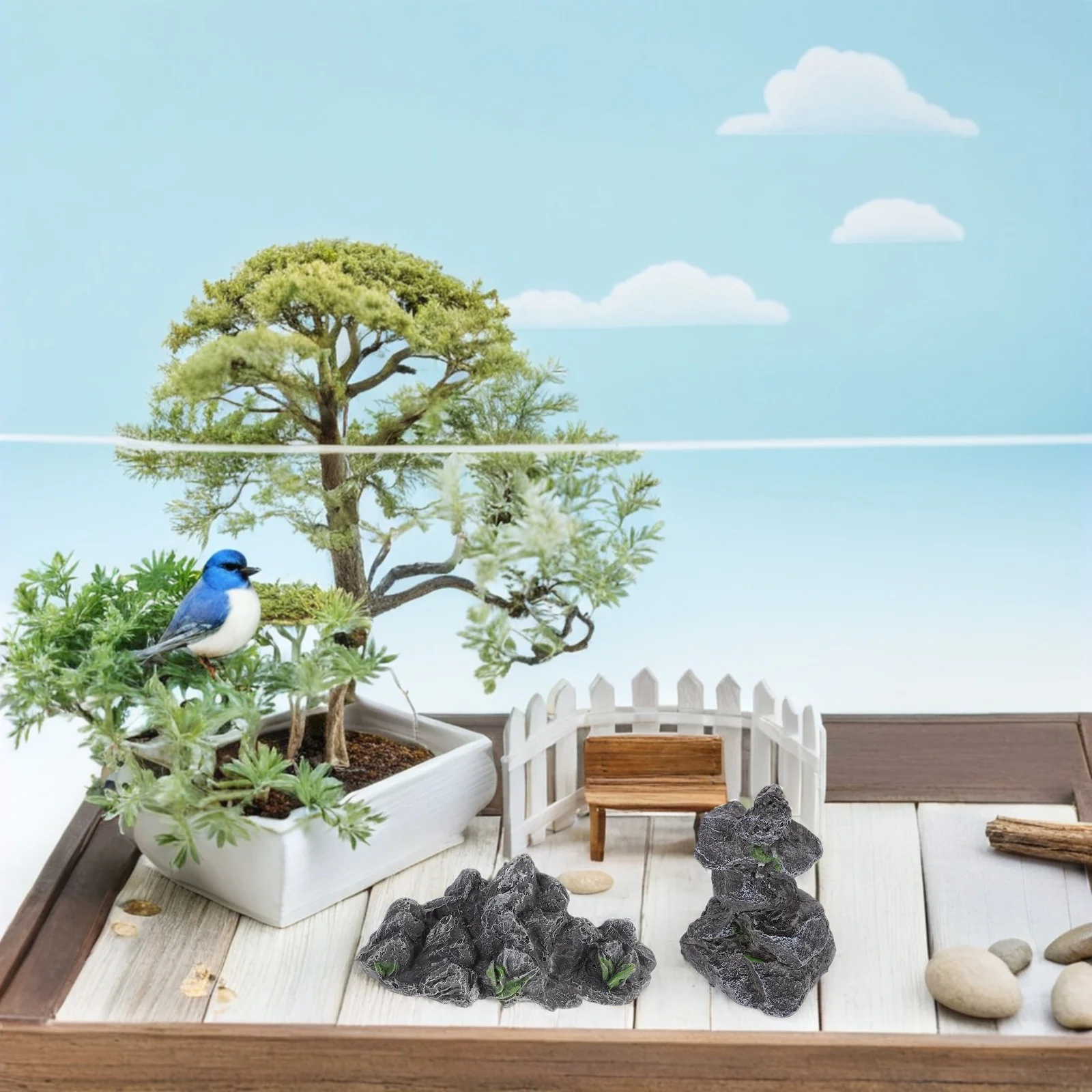 

2 pcs Mini Resin Rockery Micro Landscape Ornament Garden Bonsai Decorative Fish Tank Accessories Aesthetic Artificial Mountain