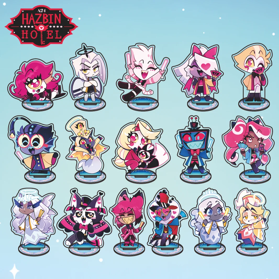 New Anime Hazbin Hotel Q Version Cute Cartoon Style Charlie Vaggie Angel Dust Alastor Acrylic Stand Keychain Desk Ornament
